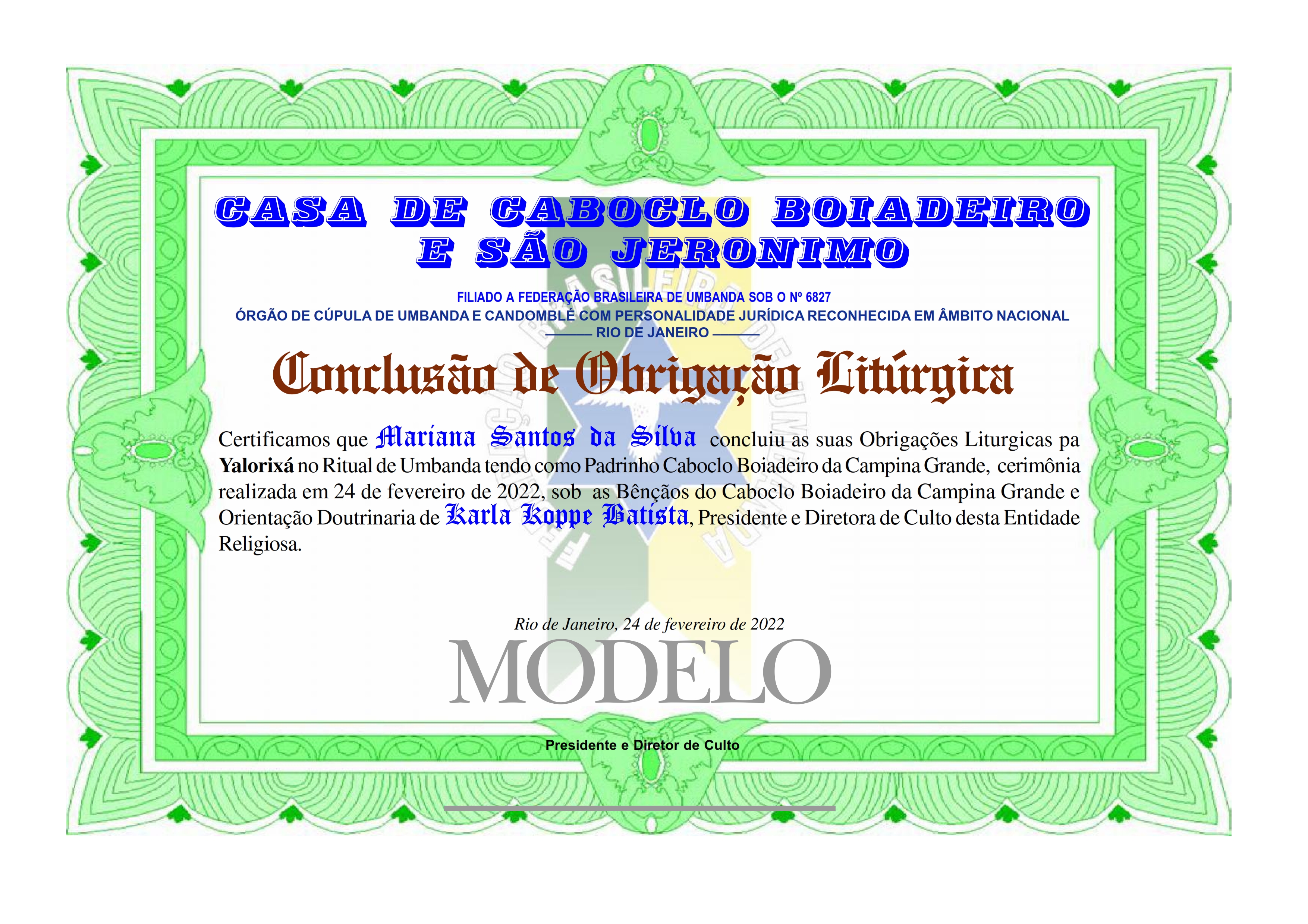 Certificado de Obrigação Litúrgica